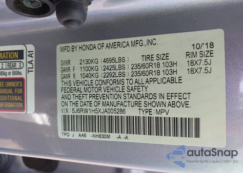 2018 Honda Cr-V Ex z USA, uszkodzony, nr VIN 5J6RW1H5XJA005286